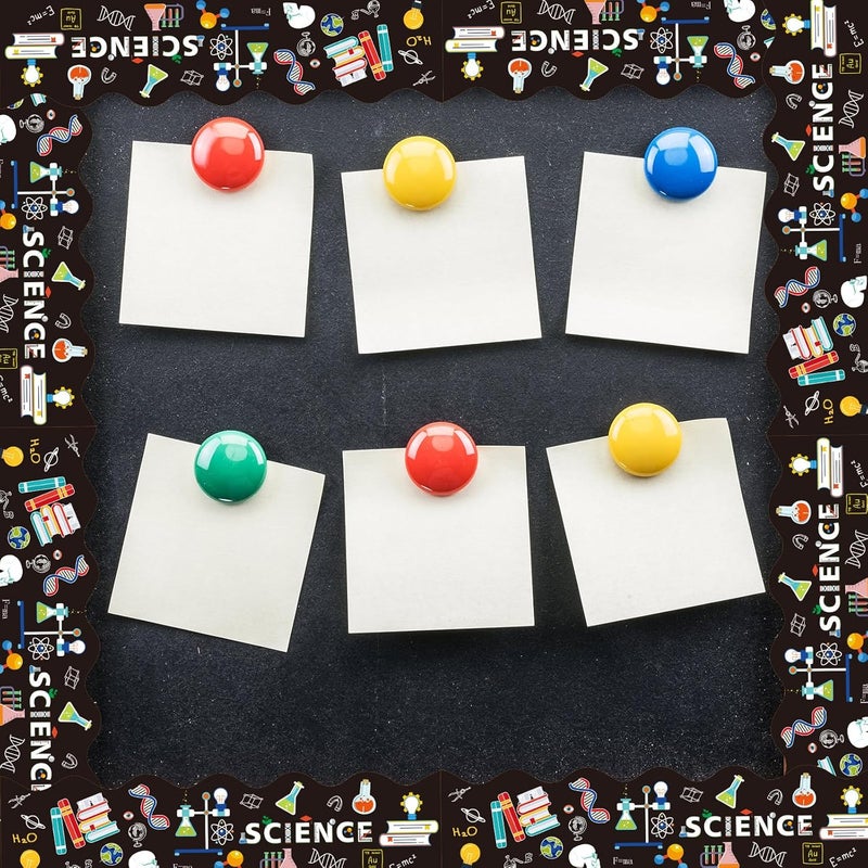 Geyee 84 Pieces 83 Feet Classroom Bulletin Board Borders Scalloped Rainbow Bulletin Board Trim Adhesive Decorations Colorful for Chalkboard, 6 Designs(Science Style) - Image 4